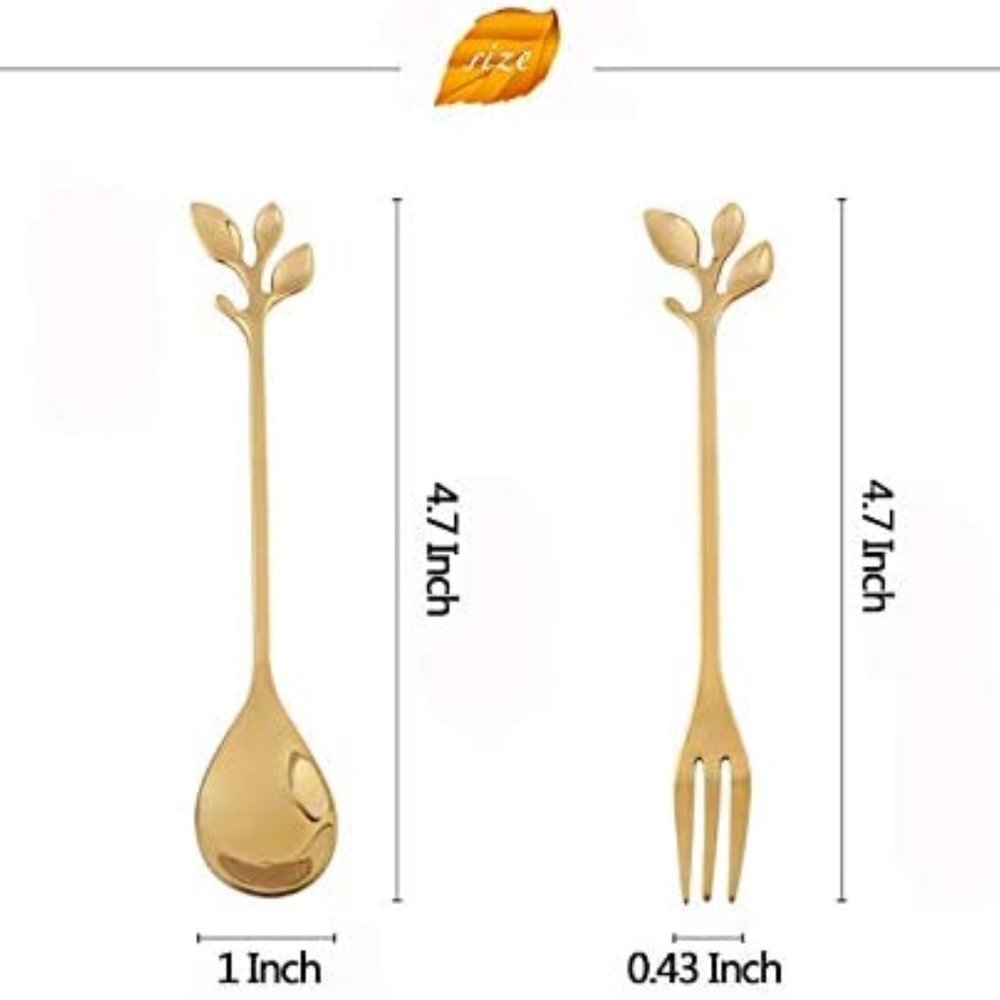 AnSaw 10-Piece Stainless Steel Gold Leaf Coffee Spoon appetizer fork-Creative - Picture 5 of 5